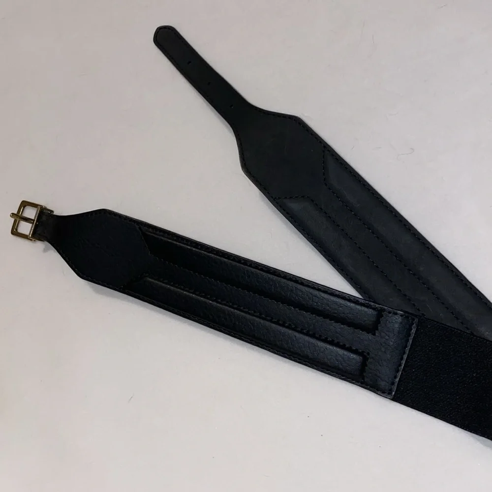 Women's‎ Black Leather Stretch Belt Size M/L